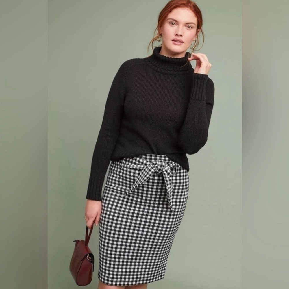 Maeve by Anthropologie Gingham Plaid Tie Waist Pencil Skirt Small